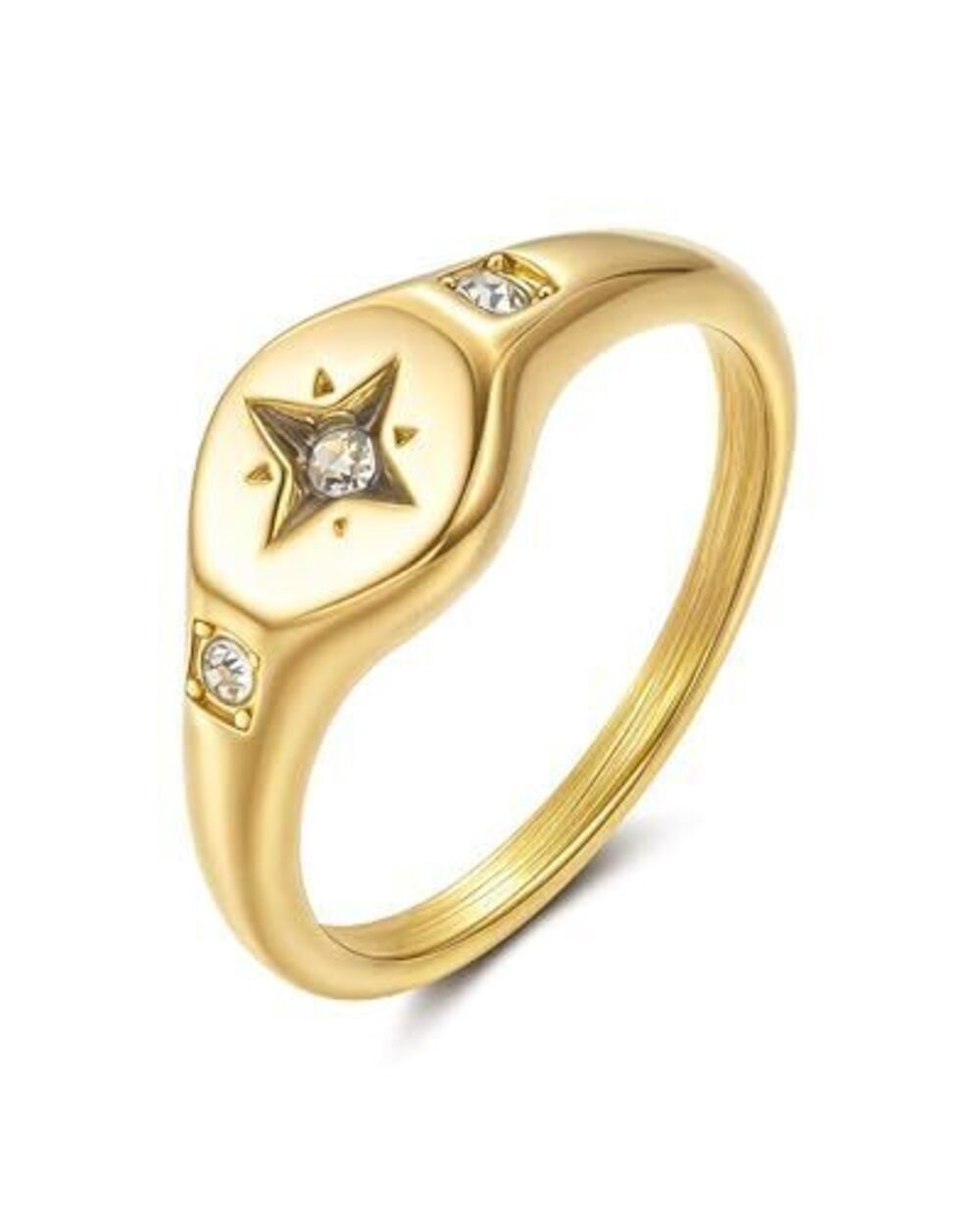 1118 Gold Rings Non Tarnish Signet Ring, Waterproof Stainless Steel 18K